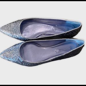 Zara Silver Glitter pointed toe Flats size 10
